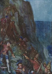 Slipping and stumbling, the men went on